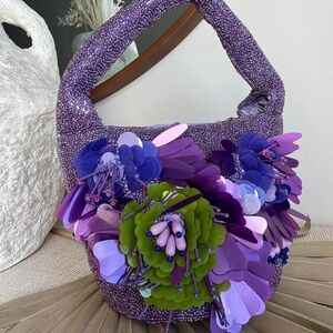 Viral Purple Floral Beaded and Sequin Bag, NWT Handcrafted In India